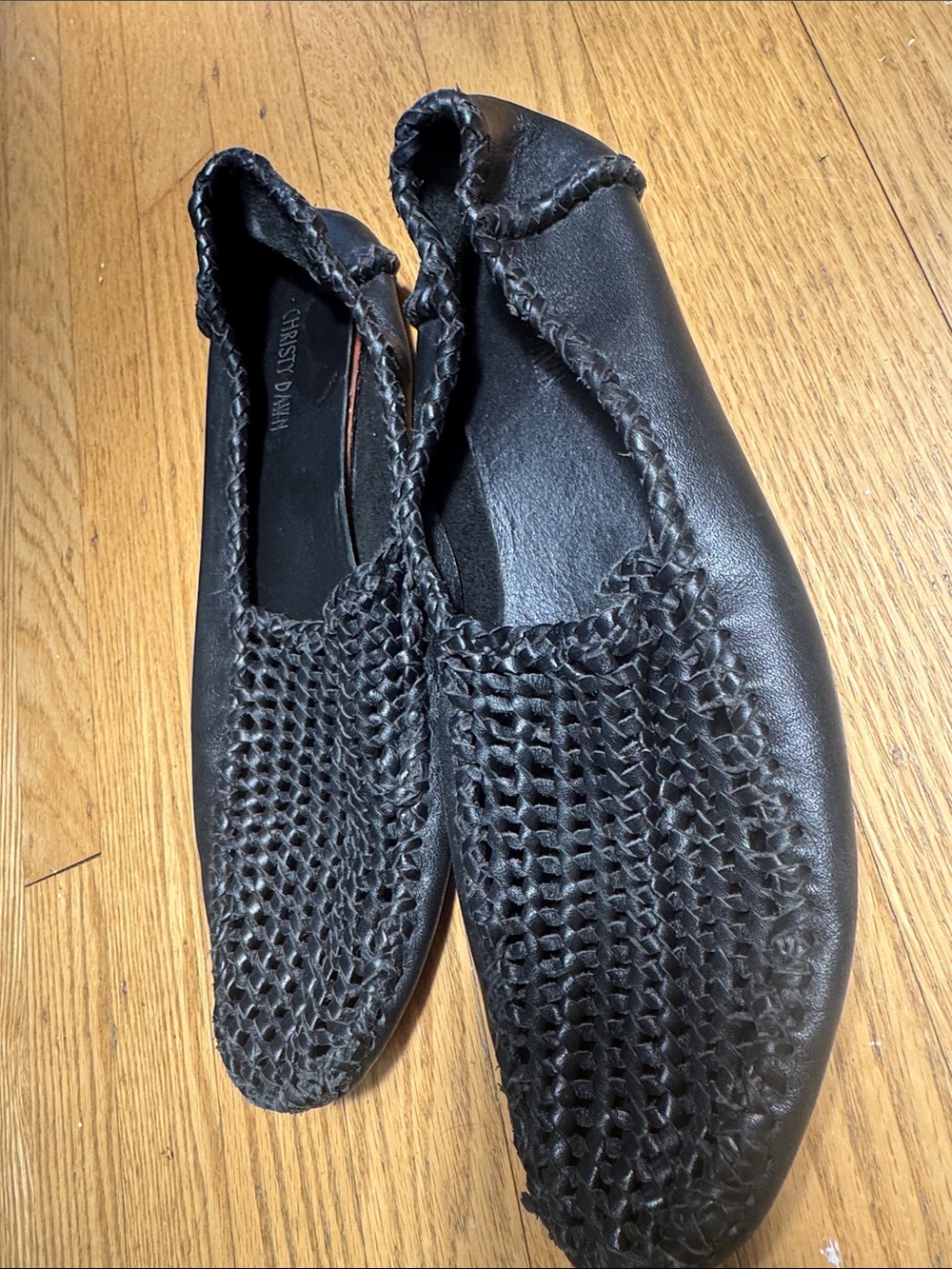 Christy Dawn Woven Leather Ballet Flats, Black, Size 8.5